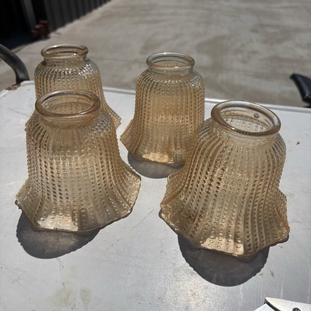 Vintage Light Shades Iridescent Glass Hobnail AMBER - 3 1/2" Tall - Lot of 4